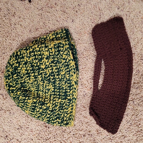 Beardo hat! Hat with beard. NWOT handmade crochet by me. Yellow green brown - Picture 9 of 14